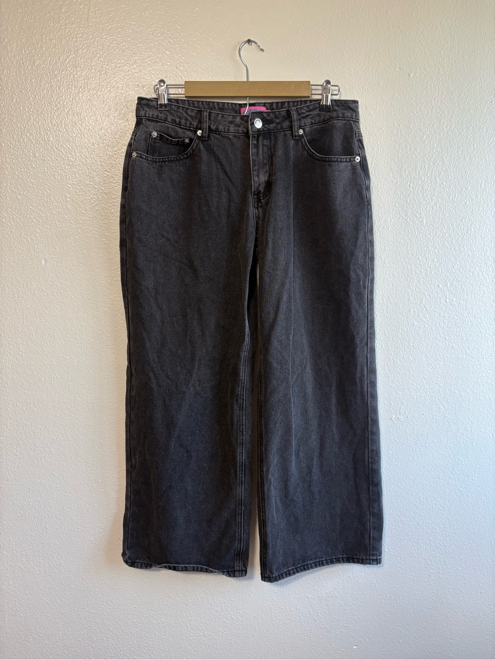 Edikted Size Large Black Baggy Wide Leg Jeans Relaxed Y2K Retro Denim